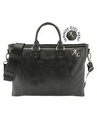 İsme Özel Günlük Kullanım El Omuz Evrak Laptop Çantası - %100 Deri - AC09004 - Antrasit