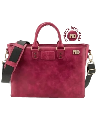 İsme Özel Günlük Kullanım El Omuz Evrak Laptop Çantası - %100 Deri - AC09004 - Fuşya