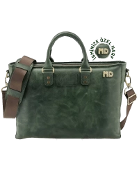 İsme Özel Günlük Kullanım El Omuz Evrak Laptop Çantası - %100 Deri - AC09004 - Haki