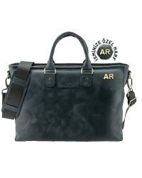 İsme Özel Günlük Kullanım El Omuz Evrak Laptop Çantası - %100 Deri - AC09004 - Lacivert