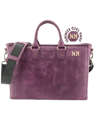 İsme Özel Günlük Kullanım El Omuz Evrak Laptop Çantası - %100 Deri - AC09004 - Mor