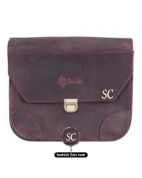 İsme Özel Günlük Orta Boy Omuz Çantası - %100 Crazy Deri - AC03002 - Bordo