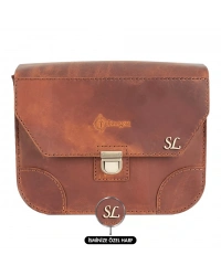 İsme Özel Günlük Orta Boy Omuz Çantası - %100 Crazy Deri - AC03002 - Taba