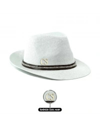 İsme Özel Hasır Fötr Şapka - AB01006 - Beyaz