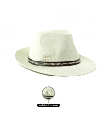 İsme Özel Hasır Fötr Şapka - AB01006 - Ekru