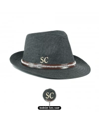 İsme Özel Hasır Fötr Şapka - AB01006 - Siyah
