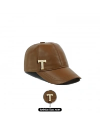 İsme Özel Kep Şapka - %100 Deri - AB01012 - Camel