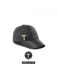 İsme Özel Kep Şapka - %100 Deri - AB01012 - Füme