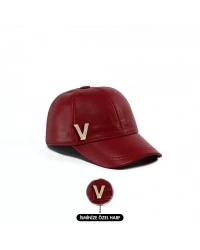 İsme Özel Kep Şapka - %100 Deri - AB01012 - Kırmızı