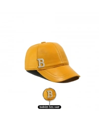 İsme Özel Kep Şapka - %100 Deri - AB01012 - Sarı
