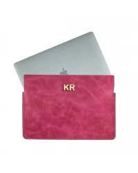 İsme Özel Macbook Kılıfı - %100 Rainbow Deri - ET02002 - Fuşya