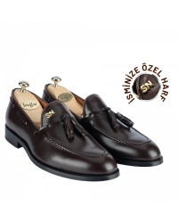İsme Özel Oxford Erkek Ayakkabı - %100 Hakiki Açma Deri - Altın Harf - AA01004 - Kahverengi