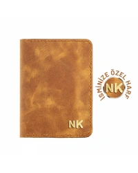 İsme Özel Pasaport Kılıfı - %100 Rainbow Deri - AK02003 - Camel