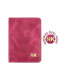 İsme Özel Pasaport Kılıfı - %100 Rainbow Deri - AK02003 - Fuşya