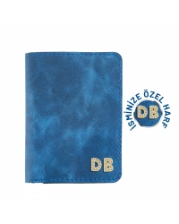 İsme Özel Pasaport Kılıfı - %100 Rainbow Deri - AK02003 - Saks Mavisi