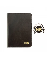 İsme Özel Pasaport Kılıfı - %100 Tiesto Deri - AK02001 - Koyu Kahverengi