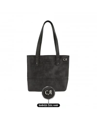 İsme Özel Tote Bag El Omuz Çantası - %100 Rainbow Deri - AC03003 - Antrasit