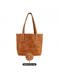 İsme Özel Tote Bag El Omuz Çantası - %100 Rainbow Deri - AC03003 - Camel