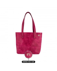 İsme Özel Tote Bag El Omuz Çantası - %100 Rainbow Deri - AC03003 - Fuşya