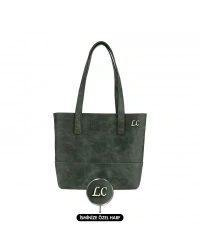 İsme Özel Tote Bag El Omuz Çantası - %100 Rainbow Deri - AC03003 - Haki