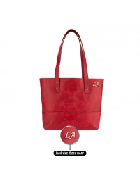 İsme Özel Tote Bag El Omuz Çantası - %100 Rainbow Deri - AC03003 - Kırmızı