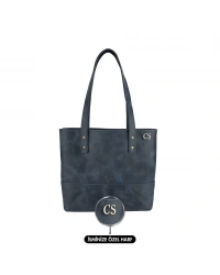 İsme Özel Tote Bag El Omuz Çantası - %100 Rainbow Deri - AC03003 - Lacivert