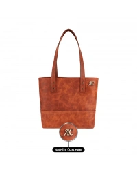 İsme Özel Tote Bag El Omuz Çantası - %100 Rainbow Deri - AC03003 - Tobacco