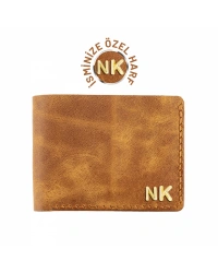 İsme Özel Yatay Klasik Cüzdan - %100 Rainbow Deri - A010001 - Camel