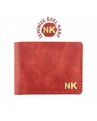 İsme Özel Yatay Klasik Cüzdan - %100 Rainbow Deri - A010001 - Kırmızı