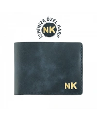 İsme Özel Yatay Klasik Cüzdan - %100 Rainbow Deri - A010001 - Lacivert