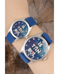 İstanbul Tasarım Lacivert Deri Kordonlu Sevgili Saatleri