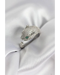 Jaguar Model Gümüş Renk Zirkon Taşlı Kadın Yüzük