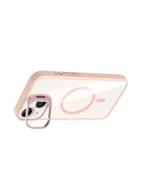 Joko Apple iPhone 15 Plus Remim Lensli Magsafe Standlı Kapak - Pembe