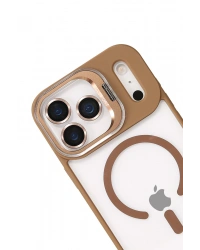 Joko Apple iPhone 17 Pro Max Remim Lensli Magsafe Standlı Kapak - Kahverengi