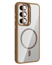 Joko Samsung Galaxy S25 Remim Lensli Magsafe Standlı Kapak - Kahverengi