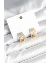 Kaburga Model Zirkon Taşlı Pirinç Kadın Küpe