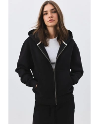 Kadın Premium Fermuarlı Kapşonlu Sweatshirt Siyah 2032