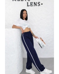 Kadın Yazlık Yandan Biyeli Salaş Bol Paça Baggy Eşofman Altı Lacivert