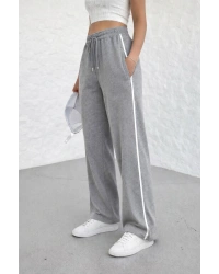 Kadın Yazlık Yandan Biyeli Salaş Bol Paça Baggy Eşofman Altı Gri