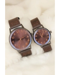 Kahverengi Deri Kordonlu Rose Metal Kasa Sevgili Saatleri