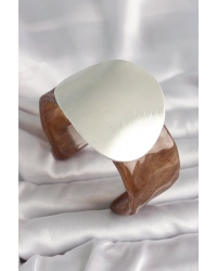 Kahverengi Mermer Desen Akrilik Plastik Gümüş Plaka Model Vintage Kadın Bilezik