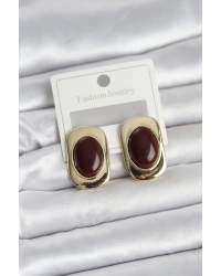 Kahverengi Renk Kare Model Vintage Kadın Küpe