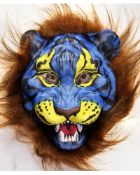 Kahverengi Yeleli Saçlı Mavi Yüzlü Kurt Kaplan Maskesi Mega Peluş 38 No