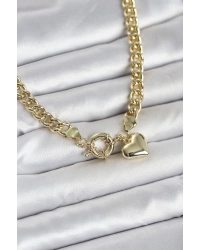 Kalp Detaylı Gold Renk Pirinç Kadın Kolye