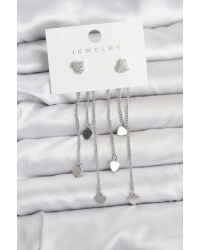 Kalp Model Gümüş Renk Pirinç Sallantılı Kadın Küpe