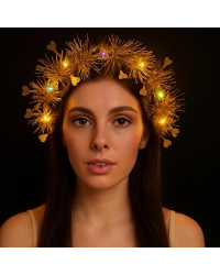 Kalp Püsküllü Gece Parıltısı 3 Modlu LED li Işıklı Taç Altın Renk