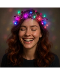 Kalp Püsküllü Gece Parıltısı 3 Modlu LED li Işıklı Taç Fuşya Renk