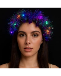 Kalp Püsküllü Gece Parıltısı 3 Modlu LED li Işıklı Taç Mor Renk