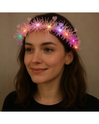 Kalp Püsküllü Gece Parıltısı 3 Modlu LED li Işıklı Taç Pembe Renk