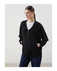 Kapüşonlu Oversize Kadın Fermuarlı Sweatshirt